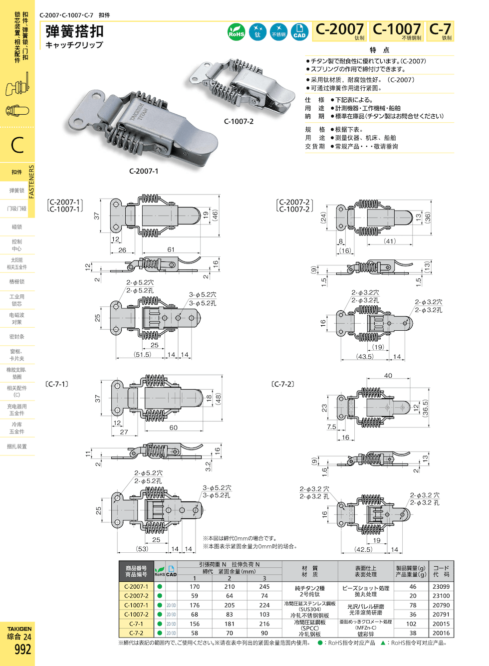 日本C-7-2用扣座产品说明书_takigen官网